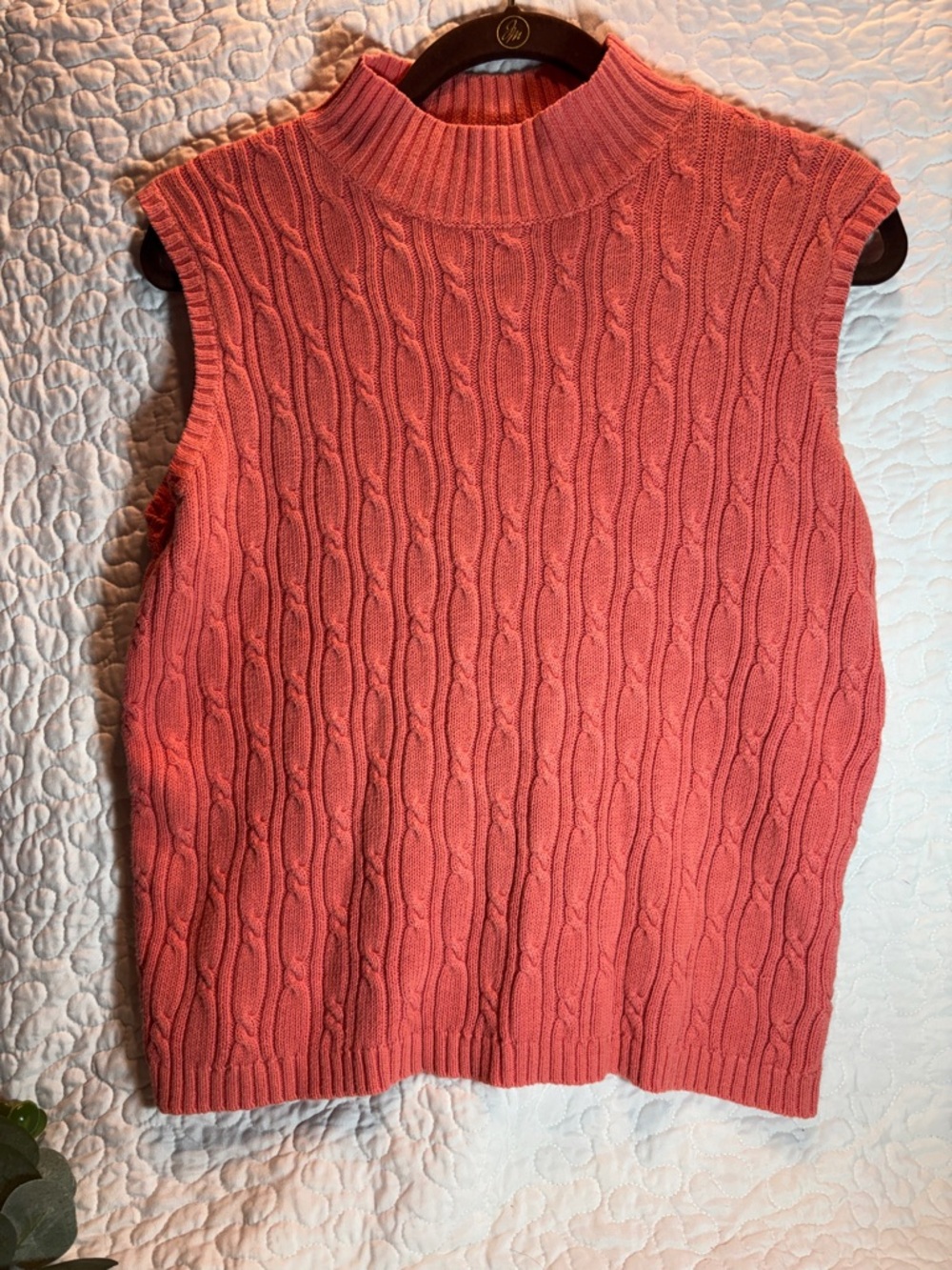 Sleeveless Cable Knit Sweater- Coral